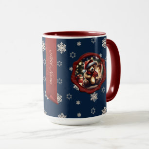 Mug Noël Teddy Stocker Bannière personnalisée Bleu
