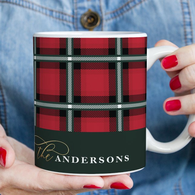 Mug Noël traditionnel rouge tartan personnalisé (Créateur téléchargé)