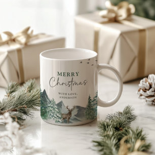 Mug Noël Vert Aquarelle Pine Forêt Vacances
