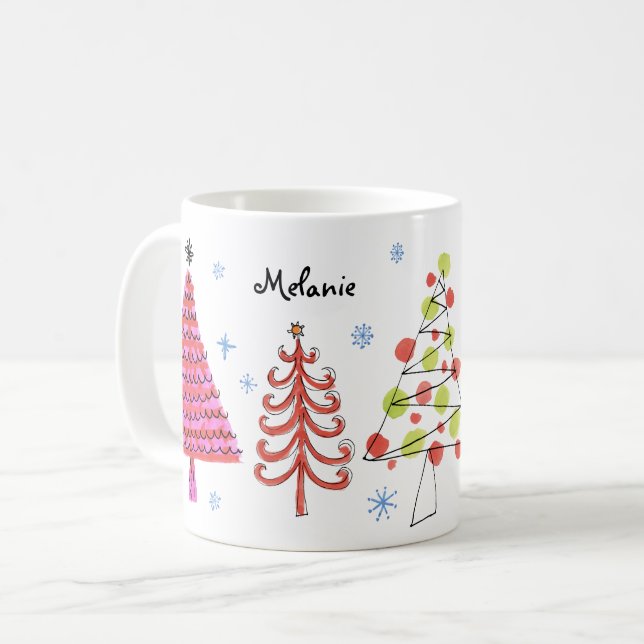 Mug Noël vert rose pâle Nom (Devant gauche)
