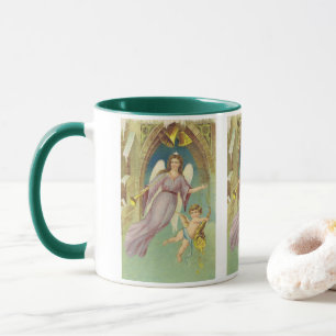 Mug Noël vintage, ange victorien avec chérubin