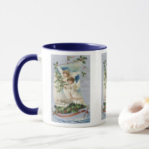 Mug Noël vintage, anges victoriens dans un voilier