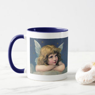 Mug Noël vintage, Beau ange avec des étoiles d'or