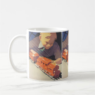 Mug Noël Vintage, Garçon Jouant avec des Toys Trains