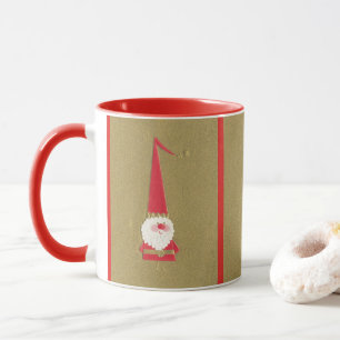 Mug Noël vintage, Gnome Père Noël mignon sur fond doré