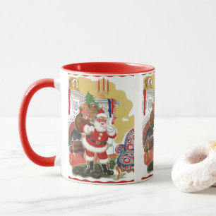 Mug Noël vintage, Jolly Père Noël avec des présents