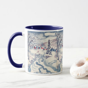Mug Noël vintage, paysage enneigé avec village d'hiver