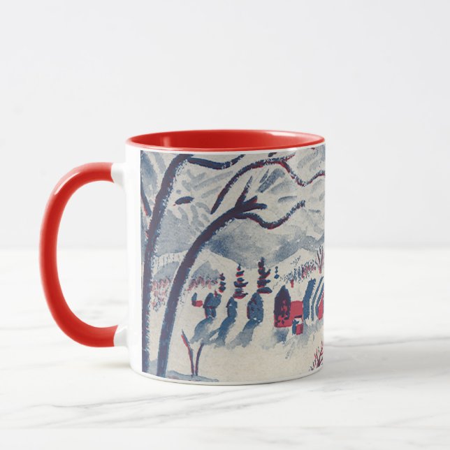 Mug Noël vintage, paysage hivernal de village enneigé (Gauche)
