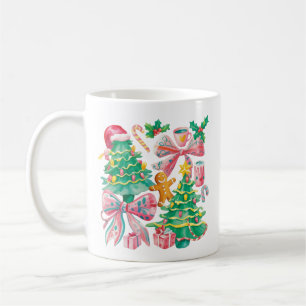 Mug Nœud d'arbre de Noël Preppy Rose Bleu Coquette