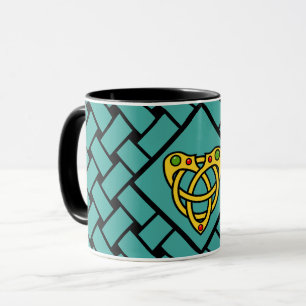 Mug Noeud d'or/aqua/bandes noires/tissage, noeud de co