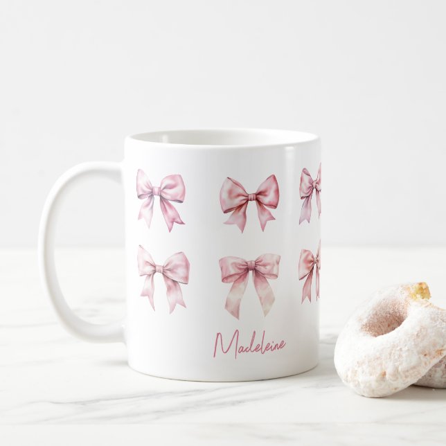 Mug Nœud Papillon Rose Coquette Nom Personnalisé (Avec donut)