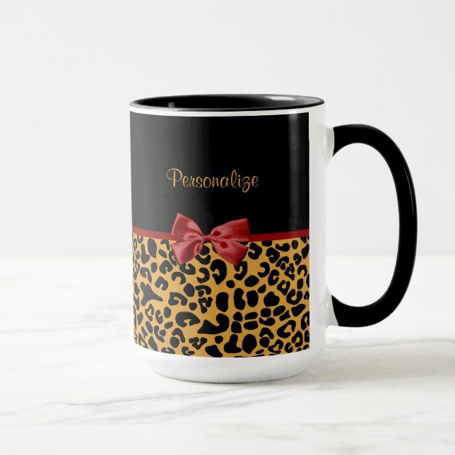 Mug Noir à la mode et arc rouge de ruban d'empreinte (Droite)