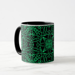 Mug Noir abstrait araignée lignes nettes néon vert