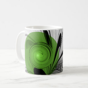 Mug Noir Abstrait et blanc avec art fractal vert