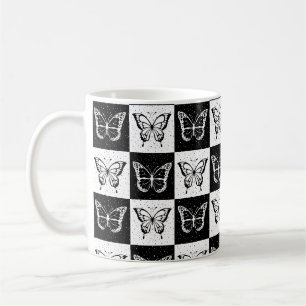 Mug Noir blanc À damiers conception papillon