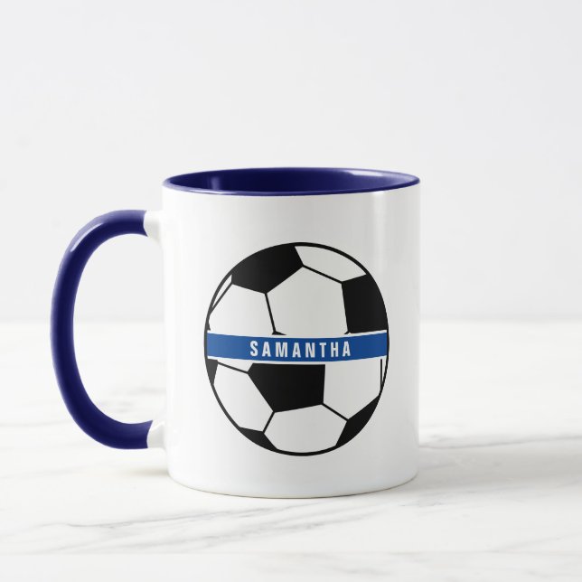 Mug Noir Blanc & Bleu Football Football Sport Monogram (Gauche)