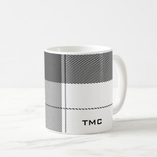 Mug Noir Blanc Classic Plaid Initiales Moderne Preppy