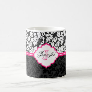 Mug Noir blanc et rose Vintage Damas florales