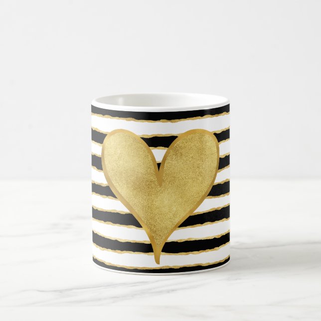 Mug Noir Blanc Gold Stripes Coeur (Centre)