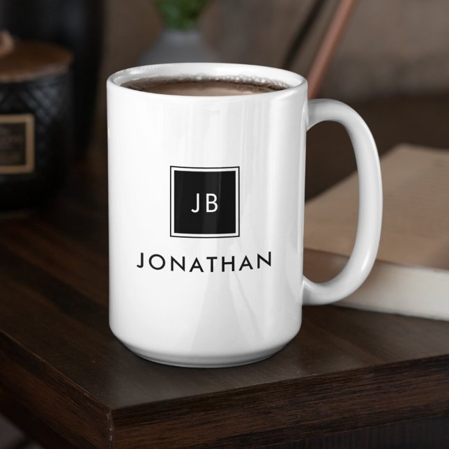 Mug Noir & Blanc Initiales De Monogramme Moderne Nom (Créateur téléchargé)