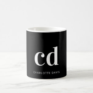 Mug Noir blanc monogramme initiales nom gras