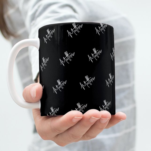 Mug Noir blanc nom motif script moderne (Créateur téléchargé)