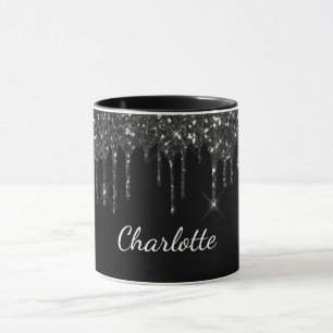 Mug Noir blanc parties scintillant goutte monogramme n
