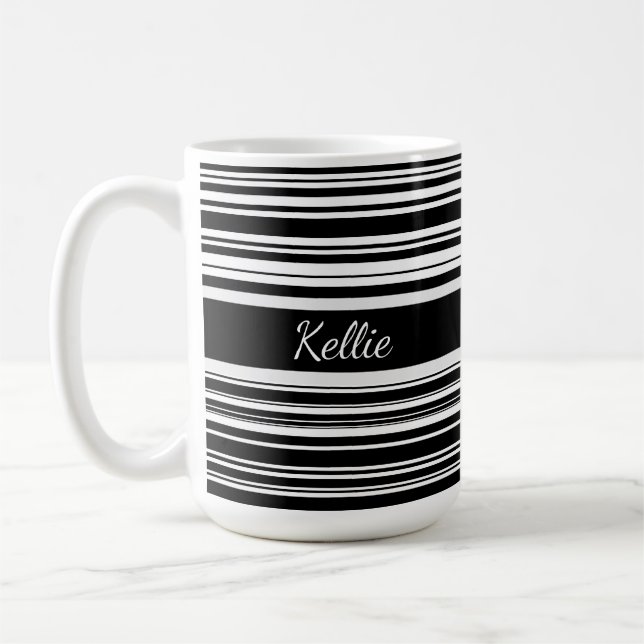 Mug Noir & Blanc Personnalisé, Conception De Bande Iné (Gauche)