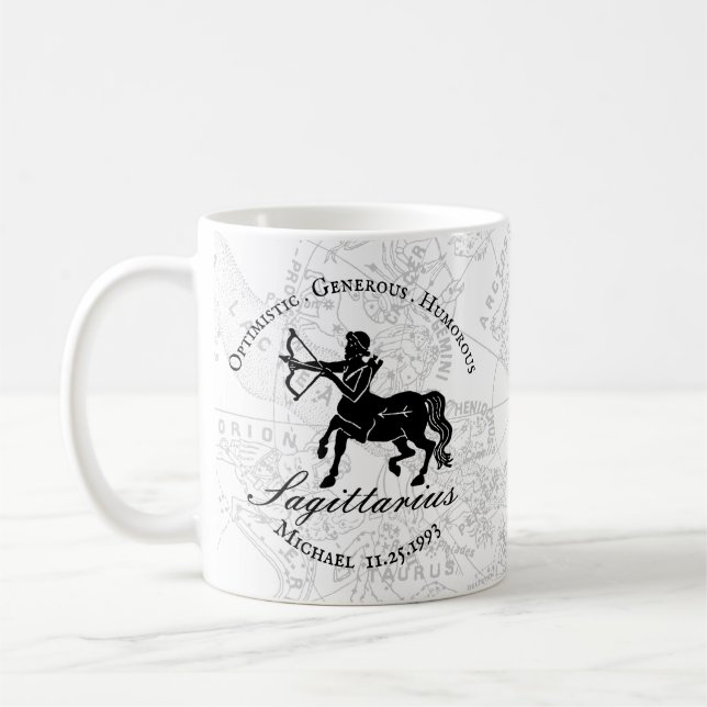 Mug Noir Blanc Sagittaire Zodiac Personnalisé Annivers (Gauche)