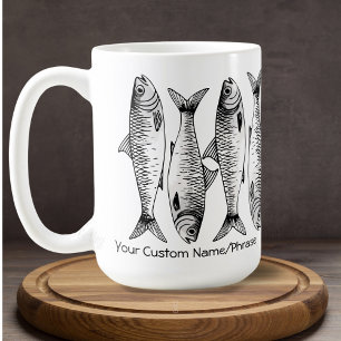 Mug Noir Blanc Sardine Ligne vers le haut Art Nom pers