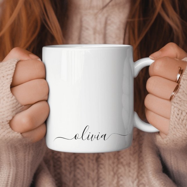 Mug Noir Blanc Script Monogramme Nom Moderne (Créateur téléchargé)