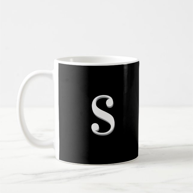 Mug Noir Blanc Simple Élégant Monogramme Initial (Gauche)