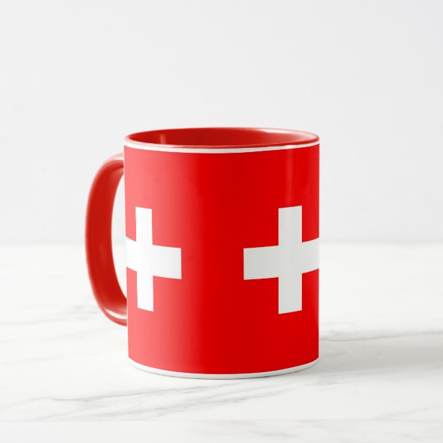 Mug noir Combo avec drapeau de la Suisse (Devant gauche)