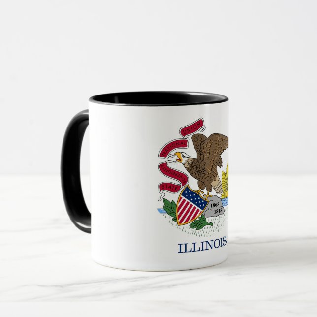 Mug noir Combo avec drapeau de l'Illinois, États-U (Devant gauche)