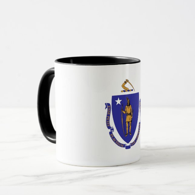 Mug noir Combo avec drapeau du Massachusetts, USA (Devant gauche)