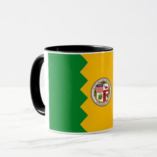 Mug noir Combo avec le drapeau de Los Angeles, USA (Devant gauche)