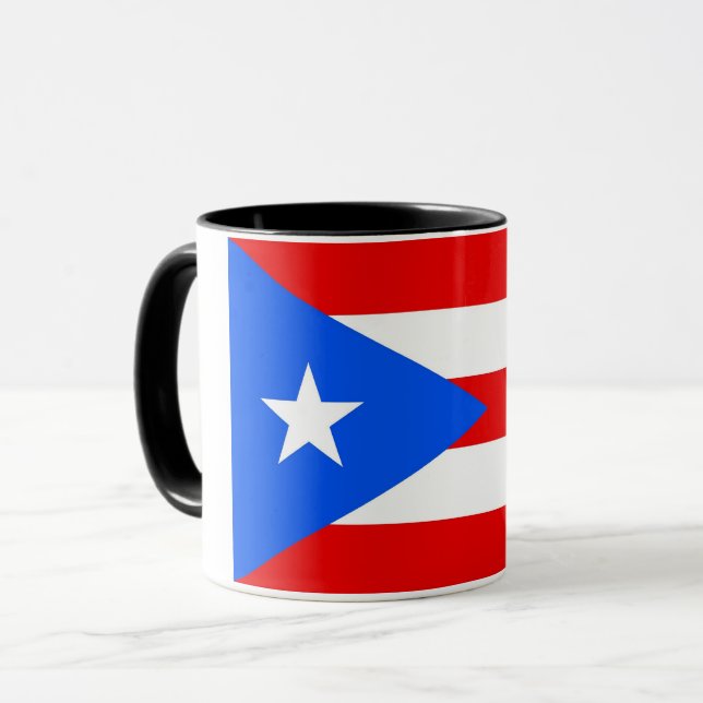 Mug noir Combo avec le drapeau de Porto Rico, USA (Devant gauche)