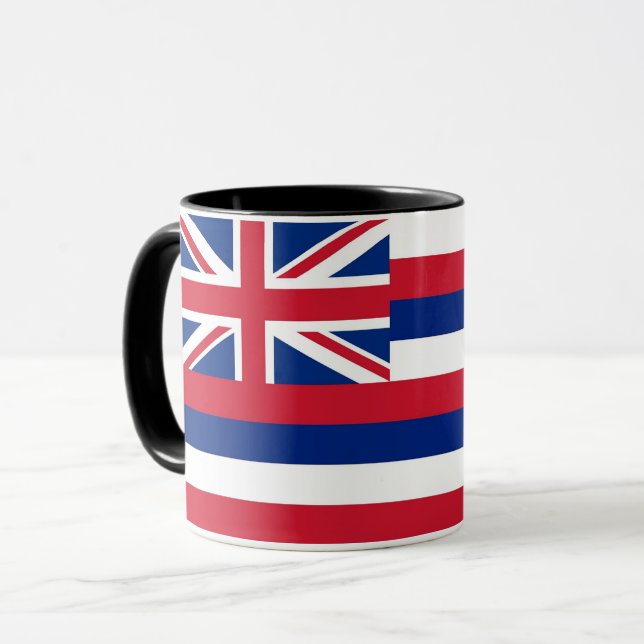 Mug noir Combo avec le drapeau d'Hawaii, USA (Devant gauche)