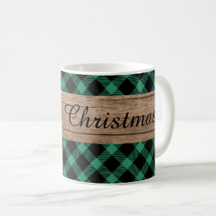Mug Noir de Noël de Buffalo noir vert en bois rustiqu