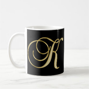 Mug Noir décoré d'un monogramme initial élégant d'