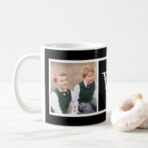 Mug Noir et blanc 2 Photo Collage Famille Monogramme