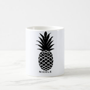 Mug Noir et blanc Ananas Tropical Élégant Chic