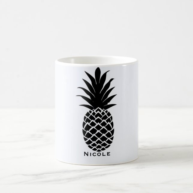 Mug Noir et blanc Ananas Tropical Élégant Chic (Centre)