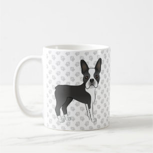 Mug Noir Et Blanc Boston Terrier Cartoon Chien & Pâtes