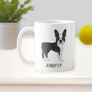 Mug Noir Et Blanc Boston Terrier Dessin Chien Et Nom