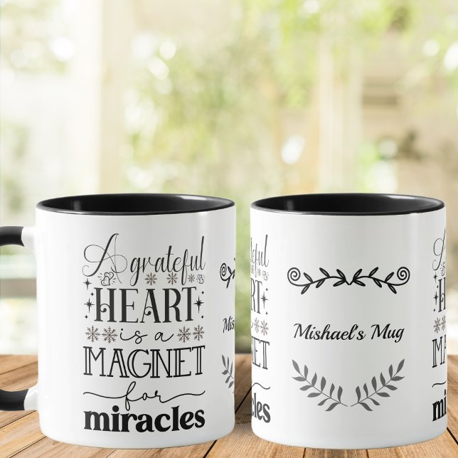 Mug noir et blanc, Grateful Heart (Créateur téléchargé)