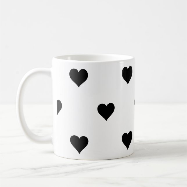 Mug Noir et blanc mignon Motif de coeur simple (Gauche)