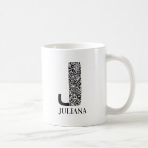 Mug Noir et blanc moderne J initial et nom