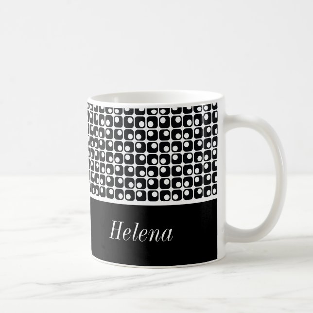 Mug Noir et blanc Personnalisé, Motif Carré rétro (Droite)