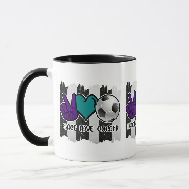 Mug Noir et blanc Striped Peace Love Soccer (Gauche)